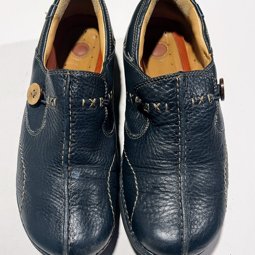 Women's Navy Leather Slip-On Casual Shoes